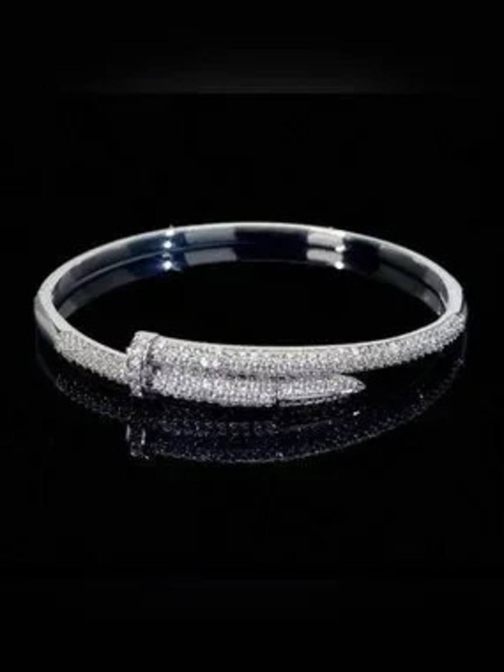 18K Silver Plated Nail Bangle Bracelet with CZ Pave